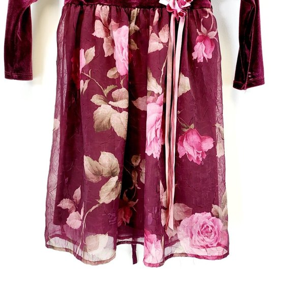 BISCOTTI Girls Wine Red Purple Floral Velvet Holiday Party Dress 3T Ribbon - Picture 5 of 12
